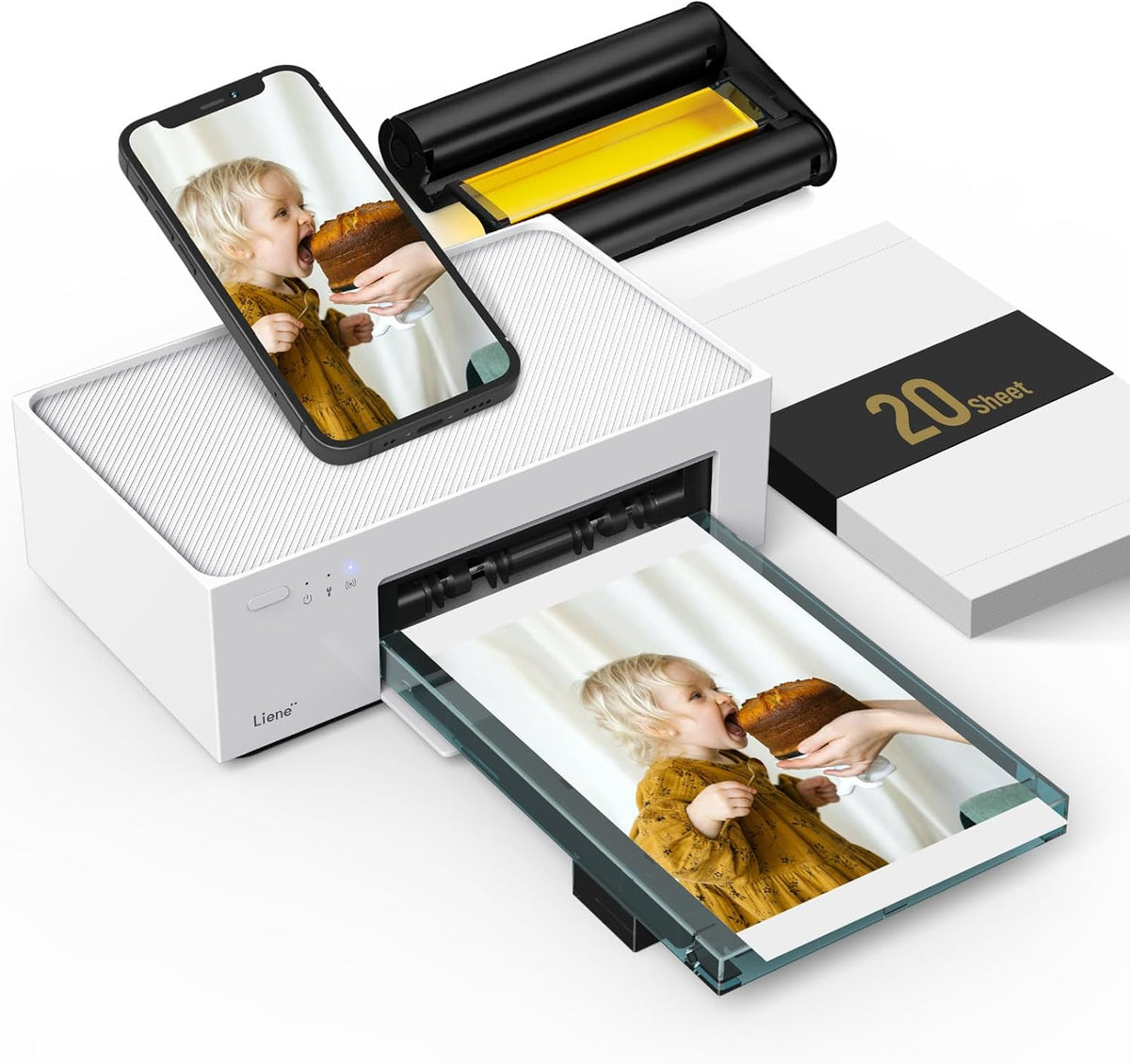 Liene Amber M100 WiFi Photo Printer with 20 Papers, 10 x 15 cm, Smartphone / PC, Premium Photo Printer, Portable Instant 300 DPI, Thermal Sublimation and Stable WiFi Connection - QUORE
