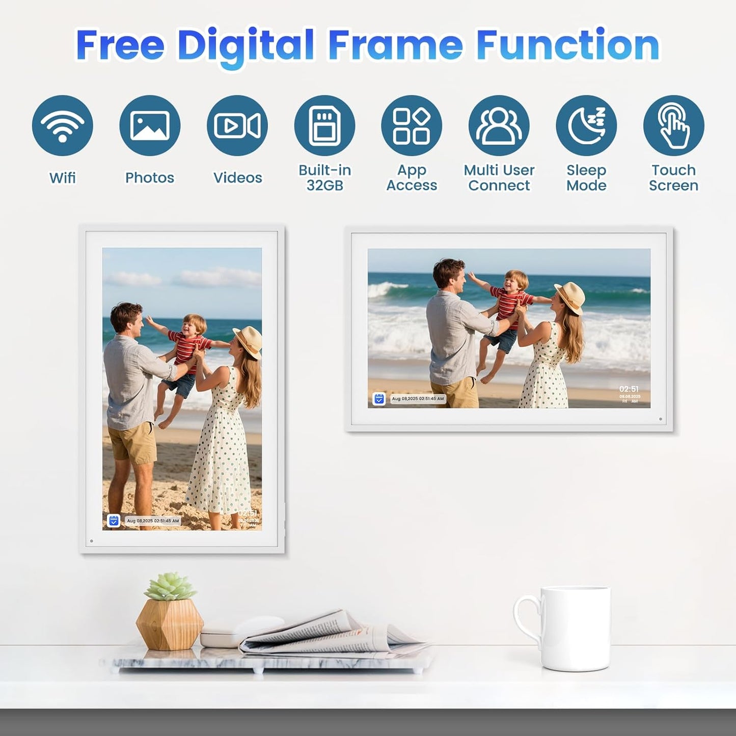 Digital Calendar, 15.6 Inch Smart Calendar & Chore Chart, 1920x1080 IPS Touchscreen Display for Family Schedule, Sync Schedules & Share Moments via App from Anywhere - Wall Mounted & Tabletop