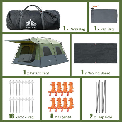 Night Cat Grote familietent voor 8 personen: instant cabinetent waterdicht voor camping glamping in park tuin