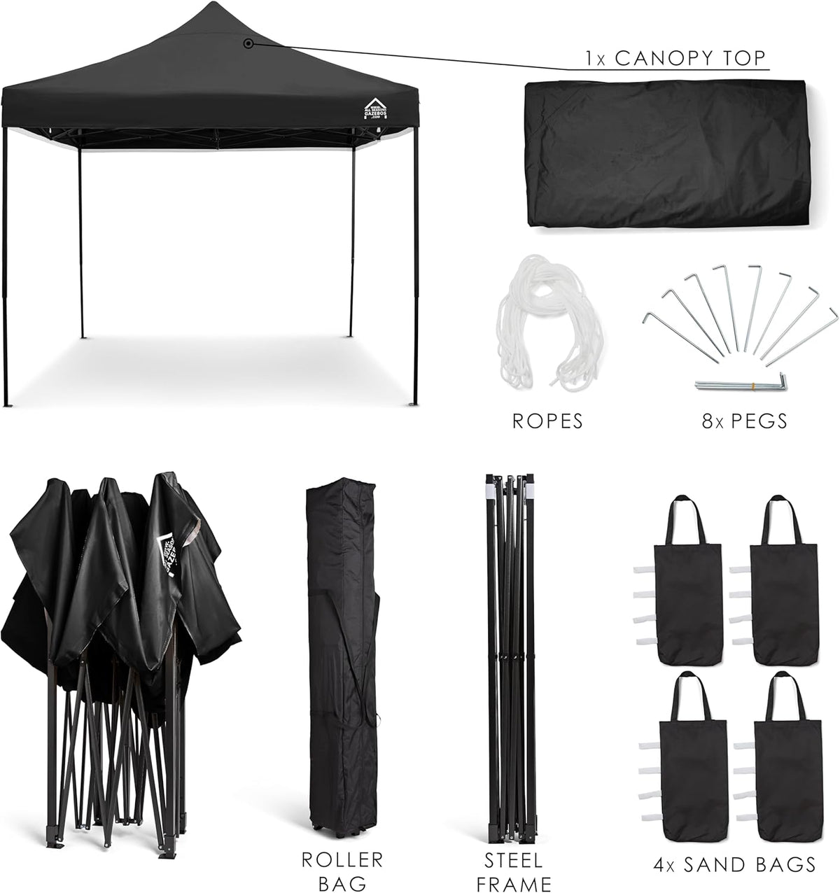 All Seasons Gazebos 3x3m Heavy Duty Volledig Waterdicht Pop Up Gazebo Met Accessoireset - Zwart