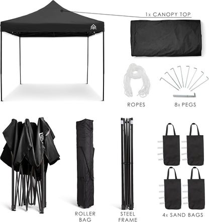 All Seasons Gazebos 3x3m Heavy Duty Volledig Waterdicht Pop Up Gazebo Met Accessoireset - Zwart
