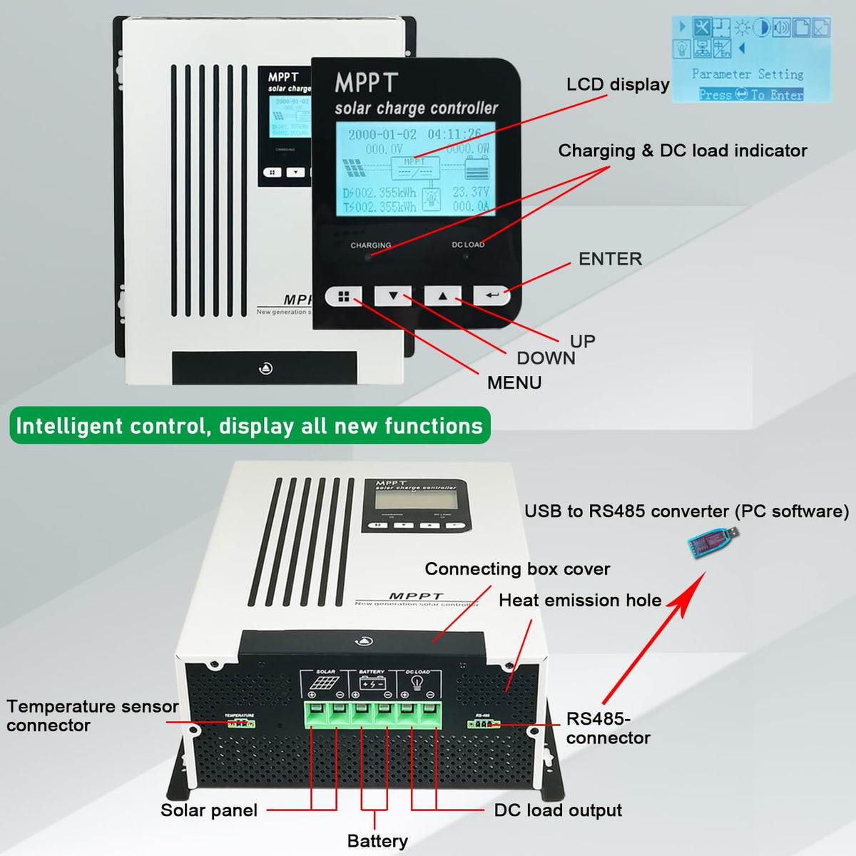 96V 65A MPPT zonnelader 48V 60V 72V Auto Wake Up Dead Battery DC180V PV-ingang 6600W voor off-gird zonnestelsel Verzegelde gel AGM overstroomde lithiumbatterij