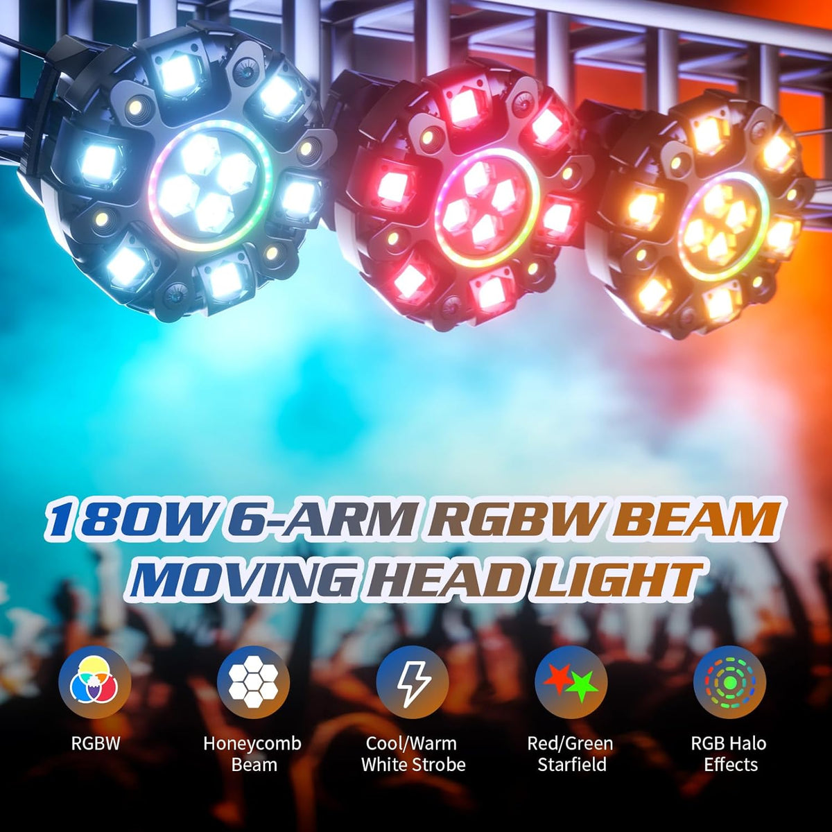 Moving Head LED 180W Beam Disco Light RGBW Party Light dmx stage lighting DJ lights for bar pub club wedding Christmas - QUORE