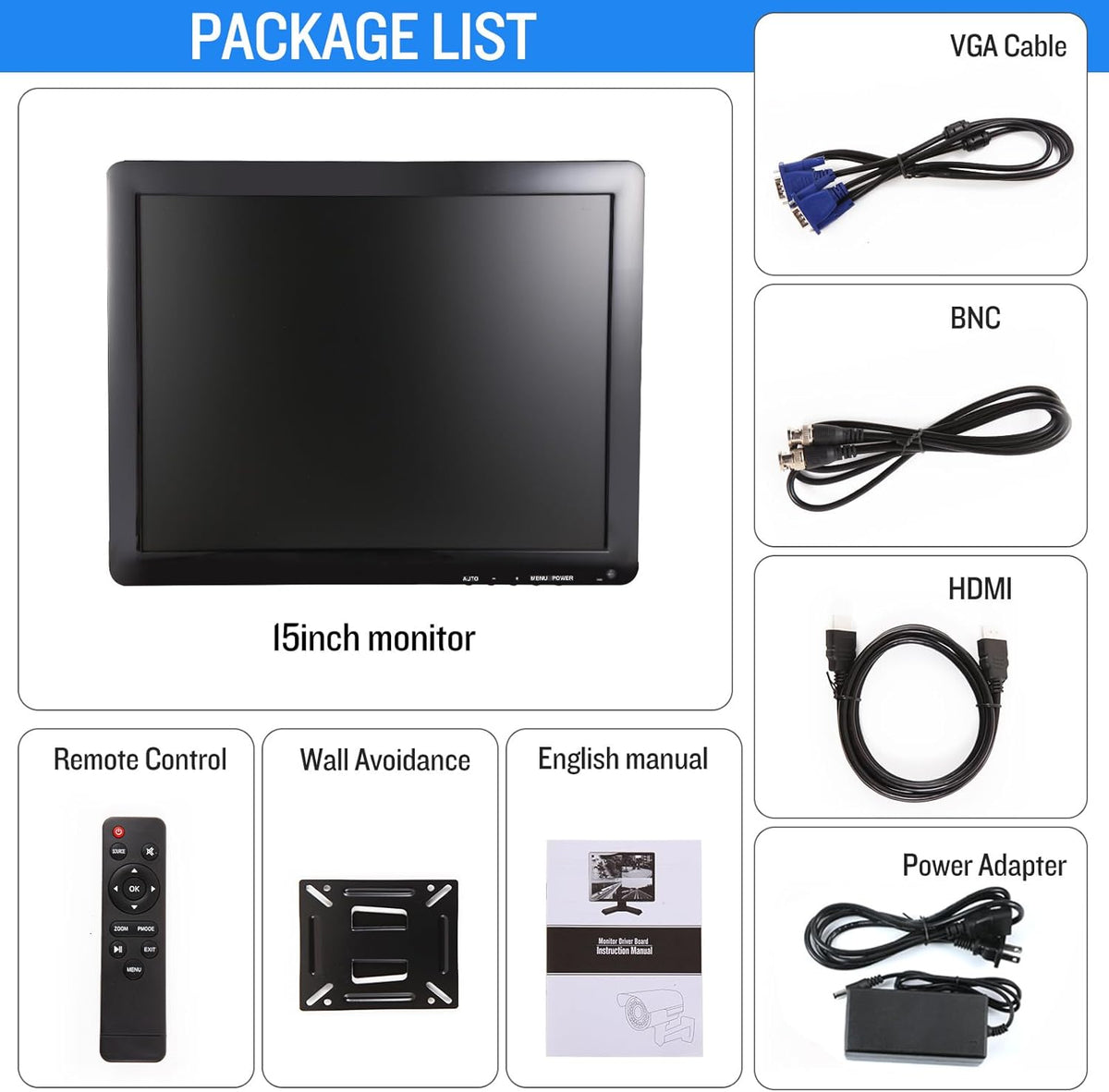 15 inch Touchscreen Display CCTV Monitor met HDMI BNC VGA AV USB Multifunctionele Input Camera Beveiliging Monitoring Multi-Touch LCD Monitoren 1024x768 resolutie Ingebouwde Speaker