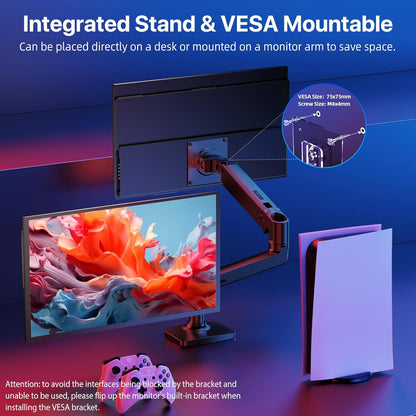 UPERFECT 18 Inch 4K Portable Monitor with UHD 3840x2160 Eye Care IPS Mat Screen Integrated Bracket USB C Mini HDMI for Laptop PC Xbo PS4/5, Metal Housing, Mobile Display VESA compatible - QUORE