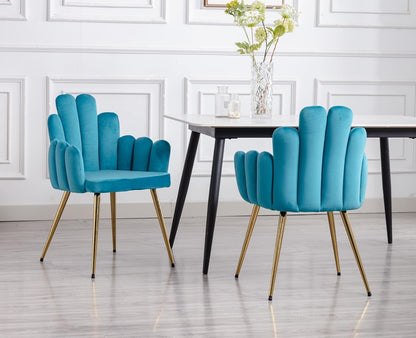 Velours Eetkamerstoel – Fluwelen Stoel – Accentstoel – Keukenstoel – Fauteuil – Set Van 2 – Zachte Blauwe Bekleding – Gouden Metalen Poten - QUORE