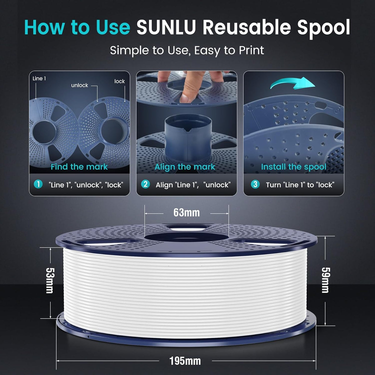 SUNLU Bundle 10 kg PLA Plus filament, meerkleurig, voor 3D-printers, PLA+ filament 1,75 mm, 1 kg/spoel, 10 spoelen, zwart + wit + grijs + rood + klein blauw + groen + lichtgeel + oranje +