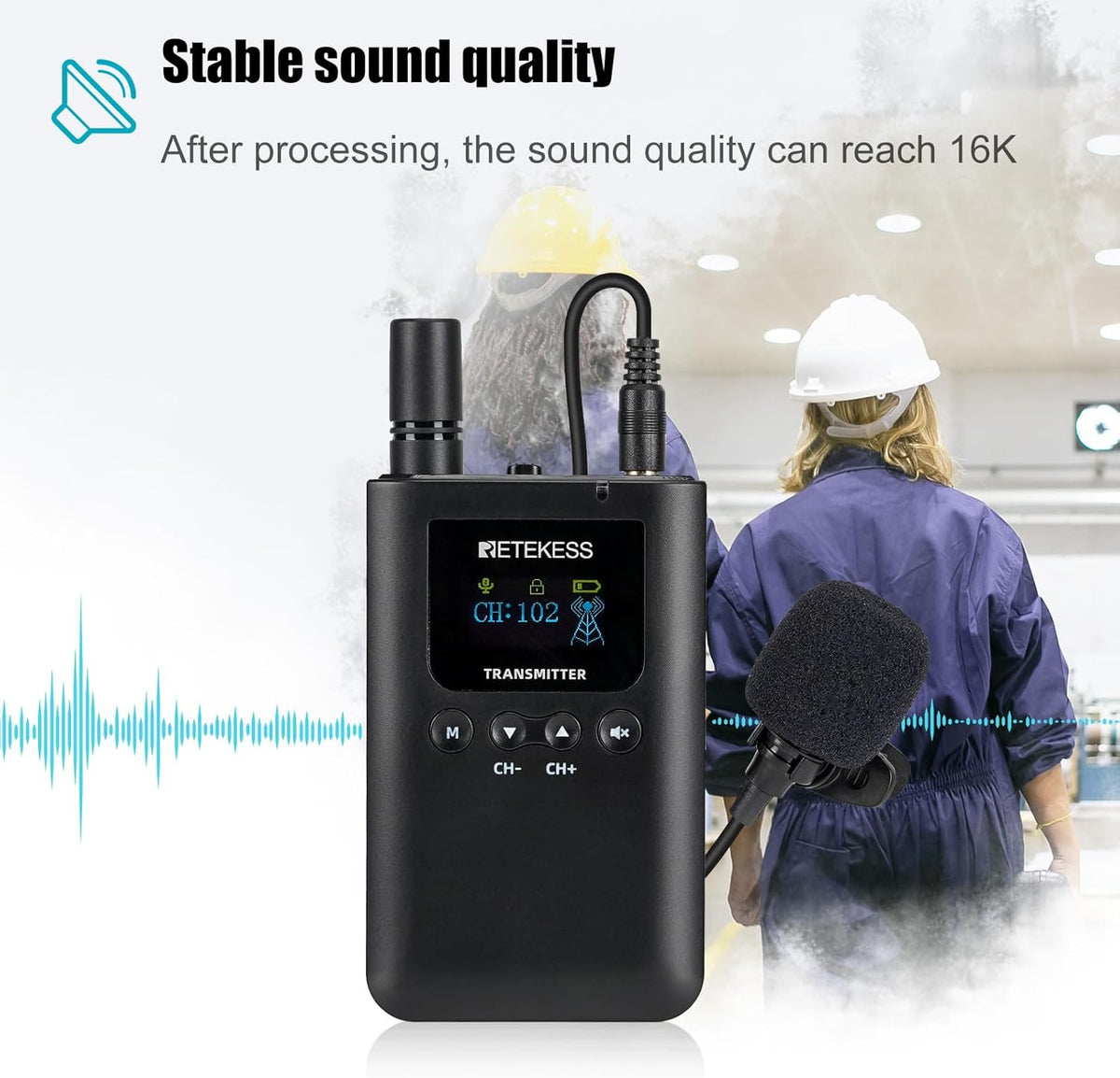 Retekess TT125 Audiotourgidssysteem, 180 m Lange Batterijlevensduur Audiodescriptiesysteem met TT002 16-Slots Opladerbasis, voor Toerisme, Fabriek, Conferentie, Kerk, Universiteit, Training
