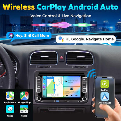 Linux Autoradio met 7 inch scherm voor Golf 5 6 VW Polo T5 Passat Touran Seat met navigatie, FM/AM, Apple CarPlay, Android Auto, stuurbediening, 2Din Dab auto radio met touchscreen