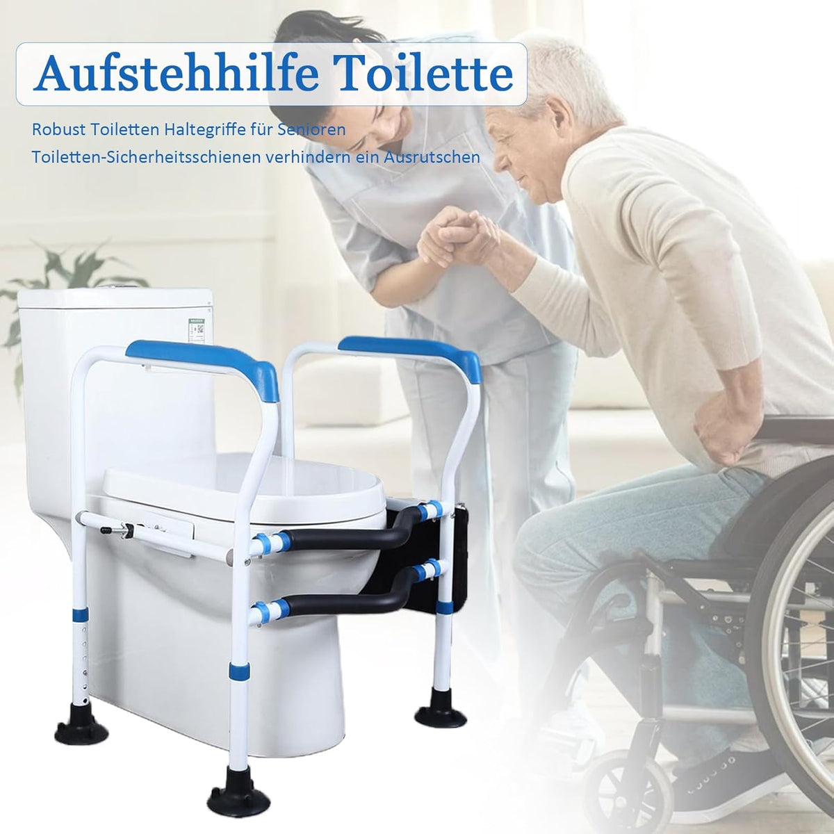 NJUN Opstahulp voor toilet, toiletten, opstahulp, geschikt voor verschillende toiletten, in hoogte en breedte verstelbaar, toiletstoel voor senioren met grote zuignappen aan de poten