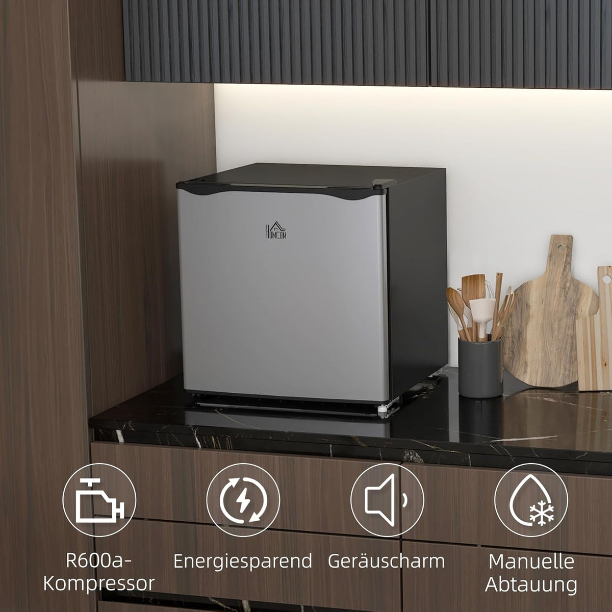 HOMCOM Mini-Gefrierschrank, 35 L Gefrierbox, electric, freistehend, Mini-Gefriertruhe, Minikühlschrank, -14 bis -24°C, 5-stufige Temperaturregelung, 47 x 44.2 x 48.8 cm, Silber - QUORE