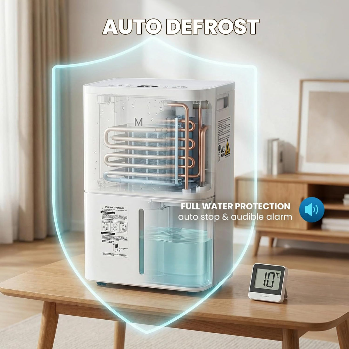 Mxmoonant Luchtontvochtiger 15 l/24h, grootte van de ruimte ca. 120m³ (40 m²), led-display met app, automatische ontvochtiging, timer, afvoerslang