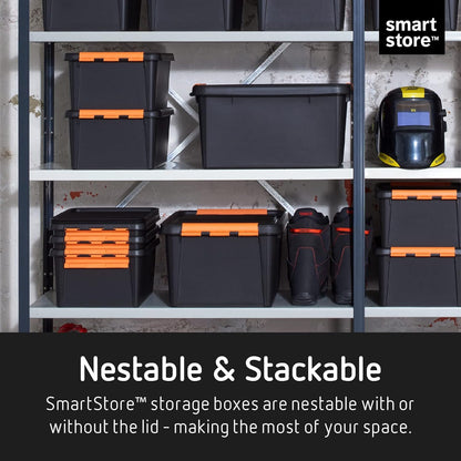 SmartStore Heavy Duty Opbergdozen met Deksels 31 L Set van 6 - Nestbare & Stapelbare Schokbestendige Gereedschapskistenset - BPA-vrije voedselopslagcontainers - Plastic Opbergdoos met Deksel