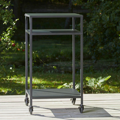Cozze® | Hoge buitentafel H110 cm open zwart | Ideale hoogte voor pizzaoven | Vast onderblad | 4 zwenkwielen Ø75 mm | 4 ophanghaken | Gepoedercoat staal | Draagkracht 50 kg | Mobiel ontwerp