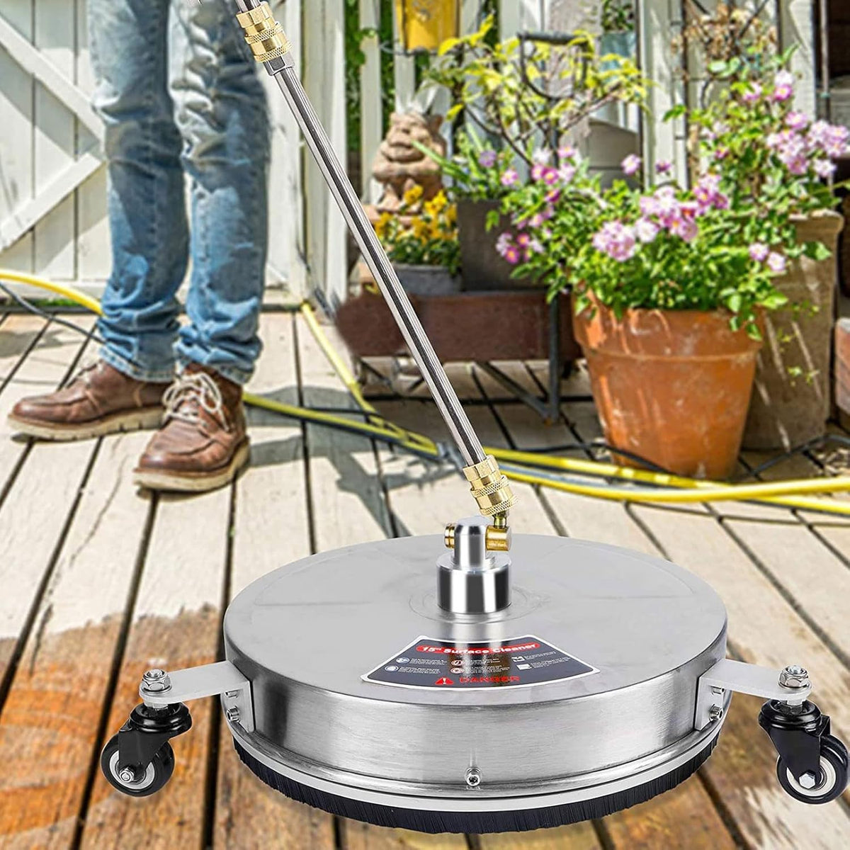 15 Inch Hogedrukreiniger Oppervlaktereiniger – Terrasreiniger – Vloerreiniger – Opritreiniger – Waterstraalreiniger – 4000 PSI Max Werkdruk – Roestvrij Staal & Messing