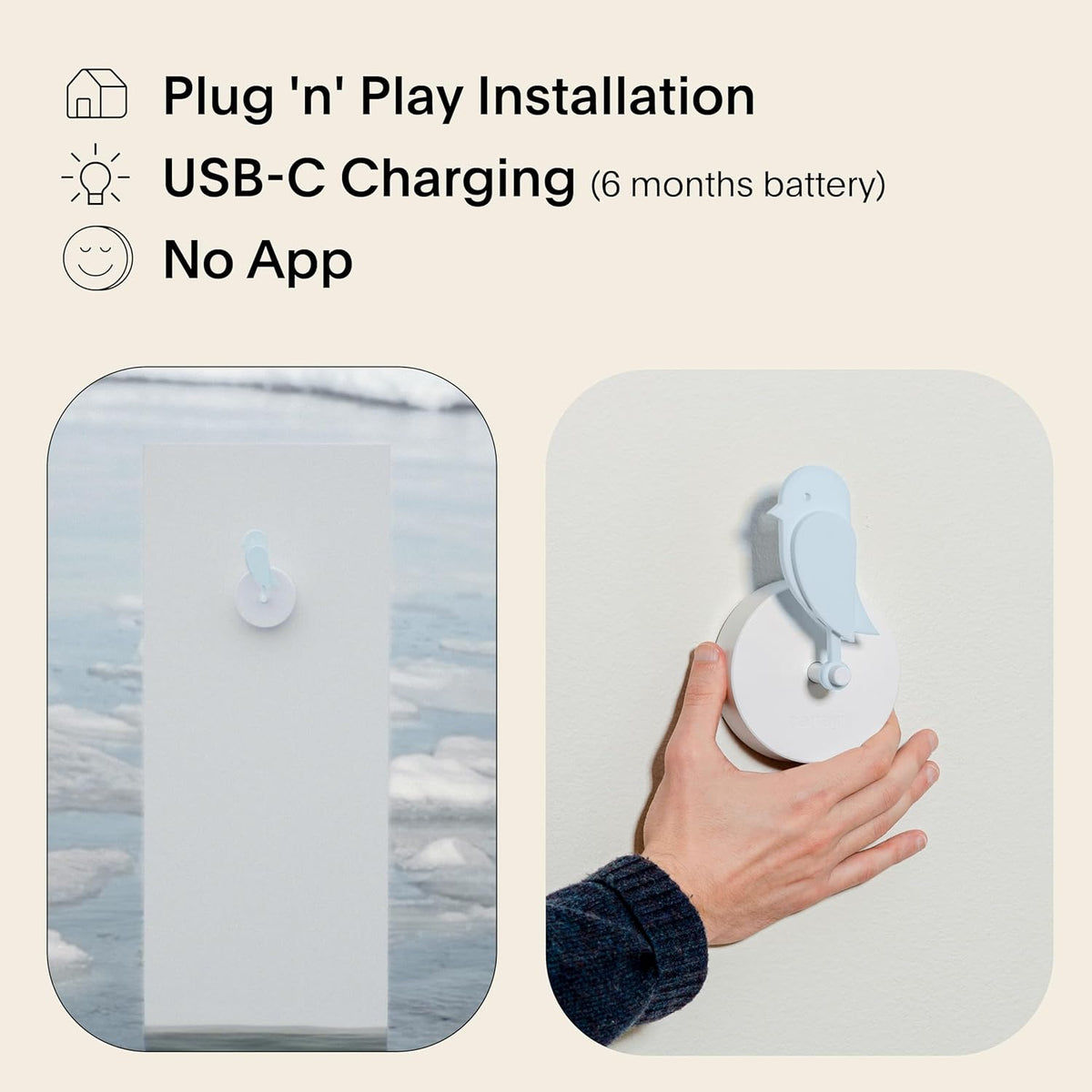 Birdie 2.0 Design CO2-monitor voor binnenshuis, luchtkwaliteitsmeter voor thuis en op kantoor, bevordert geestelijke en lichamelijke gezondheid (Glacier)