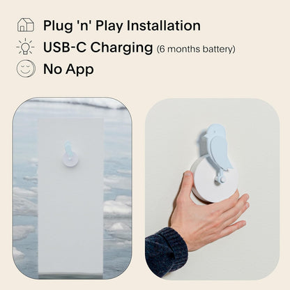Birdie 2.0 Design CO2-monitor voor binnenshuis, luchtkwaliteitsmeter voor thuis en op kantoor, bevordert geestelijke en lichamelijke gezondheid (Glacier)