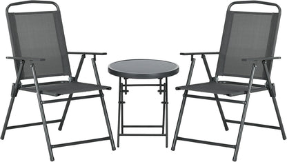 Outsunny Bistro-Set 3-teilig aus Metall Wetterfest Gartenmöbel Set mit klappbar Glastisch Gartenstühlen Outdoor Balkonmöbel Set Sitzgruppe Balkonset Gartengarnitur Dunkelgrau