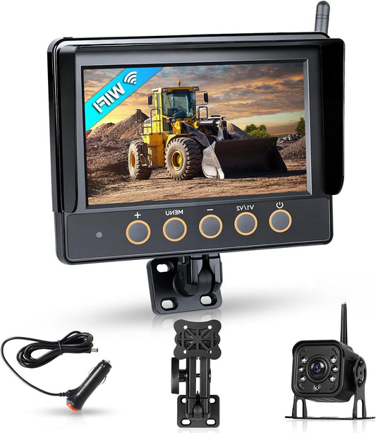 Draadloze achteruitrijcameraset IPS HD 7 inch met 1 camera, achteruitrijcamera met BSD waterdicht IP68 nachtzicht super groothoek voor 12 V-36 V technische voertuigen - QUORE