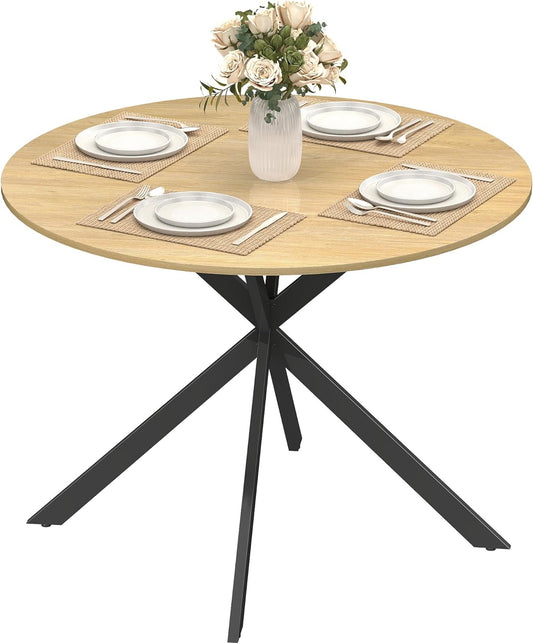 Ronde Eettafel – Ronde Tafel – Eetkamertafel – Keukentafel – Werktafel – Industrieel Design – Ø100 cm Tafelblad – Stalen Kruispoten
