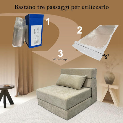 ANONER Divan-lit flexibel 70 x 190 cm, met kussen, de zitplaats zet om in matras, afneembare divanhousse, perfect voor kleine kamers en multifunctionele ruimtes, Beige