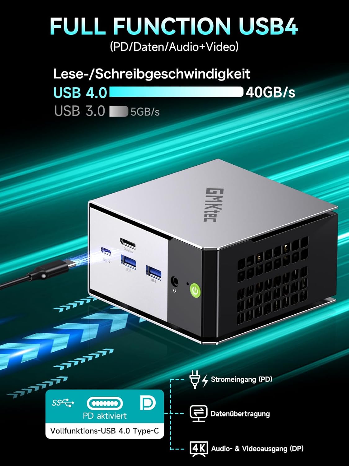 GMKtec Mini PC, M8 Desktop Computer AMD Ryzen 5 PRO 6650H (6C/12T 4.50Ghz) Dual NIC LAN 2.5GbE, 16GB LPDDR5 RAM + 512GB Hard Drive PCle SSD, Oculink, USB4, HDMI, USB-C