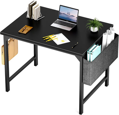 Klein computerbureau, klein kantoorbureau, 70 cm, schrijfbureau, thuiskantoor, kleine ruimte, bureau, studietafel, moderne eenvoudige stijl, werktafel met opbergtas en ijzeren haak, houten bureau voor