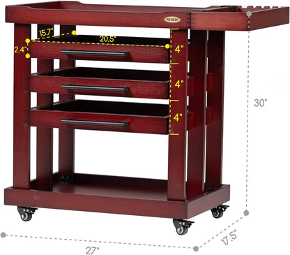 MEEDEN Art Accessories Rolrek met wieltjes: 5-laags dik beukenhout, knutselwagen met 3 schuifladen, organizers, opbergwagen voor studiogalerijen