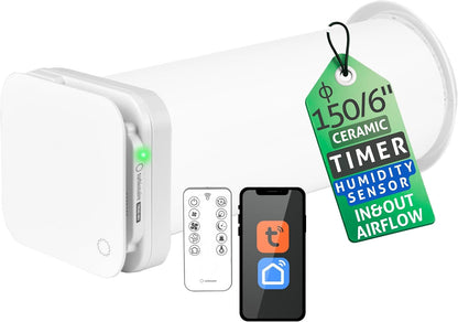 Turbionaire Trend HRV 150 WMW – Decentrale VMC Met Warmteterugwinning, Wifi, Vochtsensor, Afstandsbediening, 8 Snelheden, DC-Motor, Omkeerbare Luchtstroom, 150 Mm, 3 Jaar Garantie