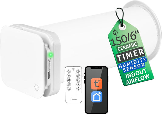 Turbionaire Trend HRV 150 WMW – Decentrale VMC Met Warmteterugwinning, Wifi, Vochtsensor, Afstandsbediening, 8 Snelheden, DC-Motor, Omkeerbare Luchtstroom, 150 Mm, 3 Jaar Garantie