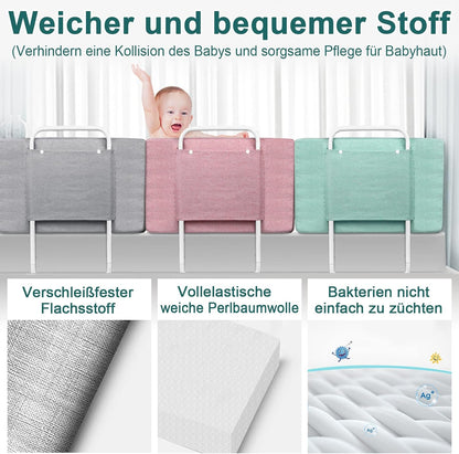 Valbeveiligingshek Kinderbed – Bedhek Peuterbed – Kinderbedbeschermer – Veiligheidshek Babybed – Bedhek Verstelbaar 200 cm – Stevig Metaal – Wasbare Stoffering