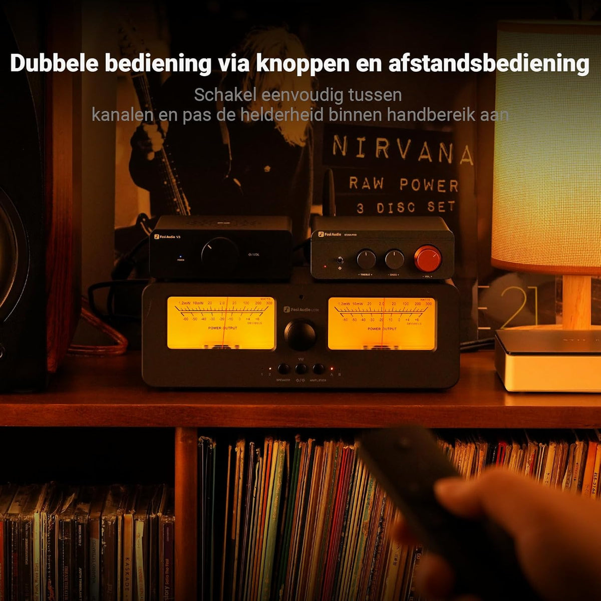 Fosi Audio LC30 VU Meter Versterker Luidspreker Keuzedoos, 2-Weg Analoge Audio Schakelaar, voor Stereo HiFi Versterkers en Passieve Luidsprekers, Home Audio Component met Afstandsbediening