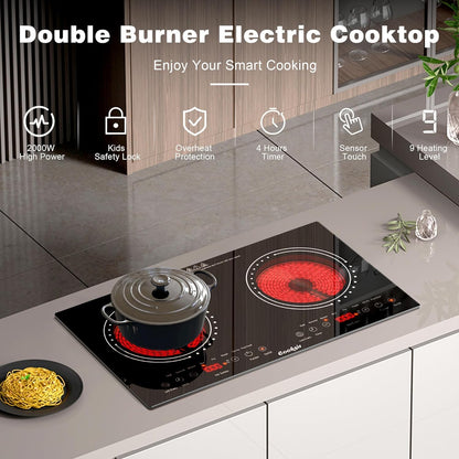 Keramische kookplaat, 2 platen met stekker, 60 cm kookplaat, inbouw of draagbaar, 3600 W, keramische kookplaat, onafhankelijke verwarmingszoneregeling, infrarood warmte