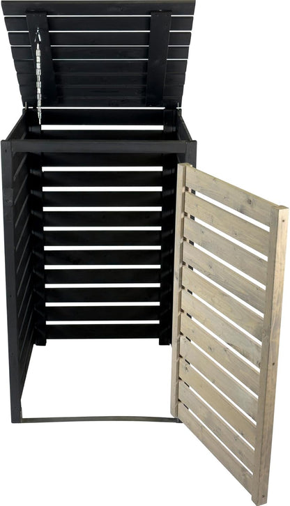 dobar® Green Label Vuilniscontainerombouw, 1 stuk, 120 l, in antraciet-zwart, van hout, als bouwpakket, afvalcontainerbox met deksel en draaideur, tweekleurig, 67 x 64 x 94 cm