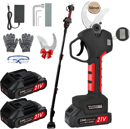 NUZEKY Elektrische Takkenschaar: Bypass, Zwart, 5 cm, 2.3 kg, 2 Ah Lithium, 40 mm Takken, Draadloos, 2 m Verlengstang