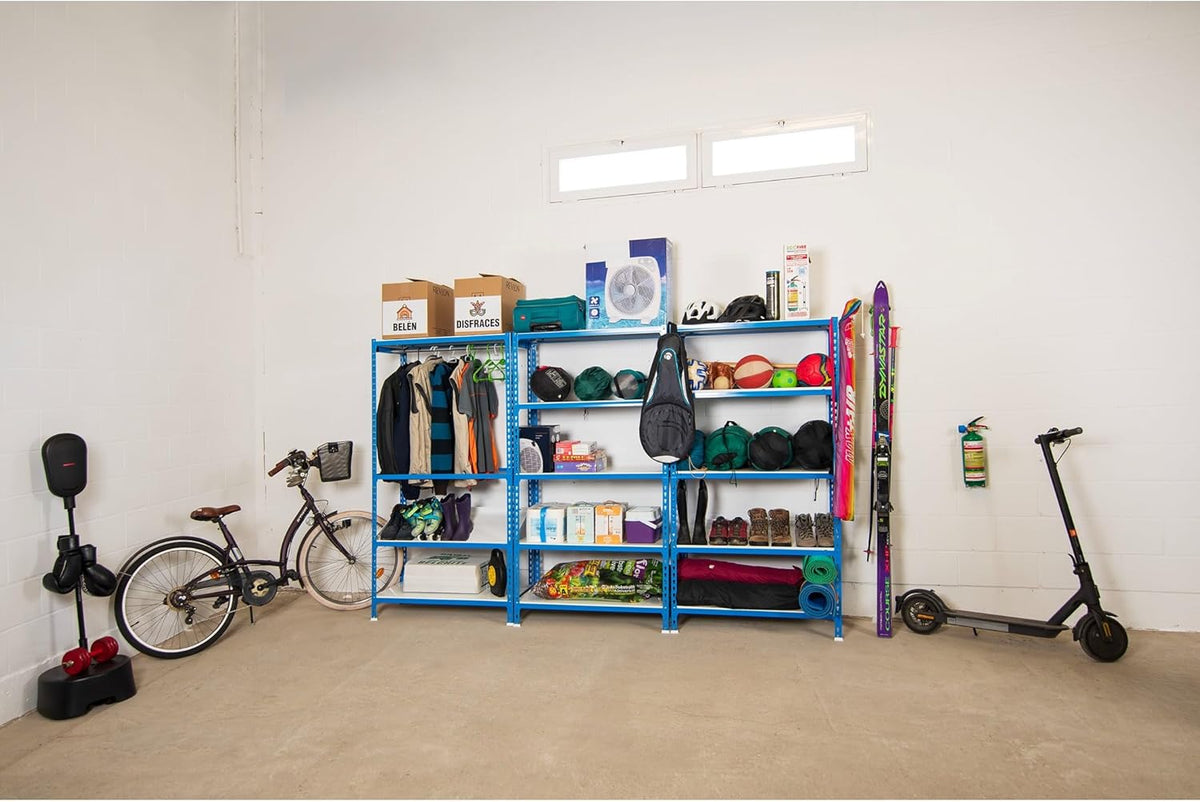 Simon Rack Stellingkast Metaal, 2000x1100x400 mm, Buigpunt 200, 5 Verstelbare Niveaus, Metalen Planken, Robuust Opslagrek voor Garage, Kelder en Werkplaats, Blauw/Oranje/Gegalvaniseerd – SimonClick