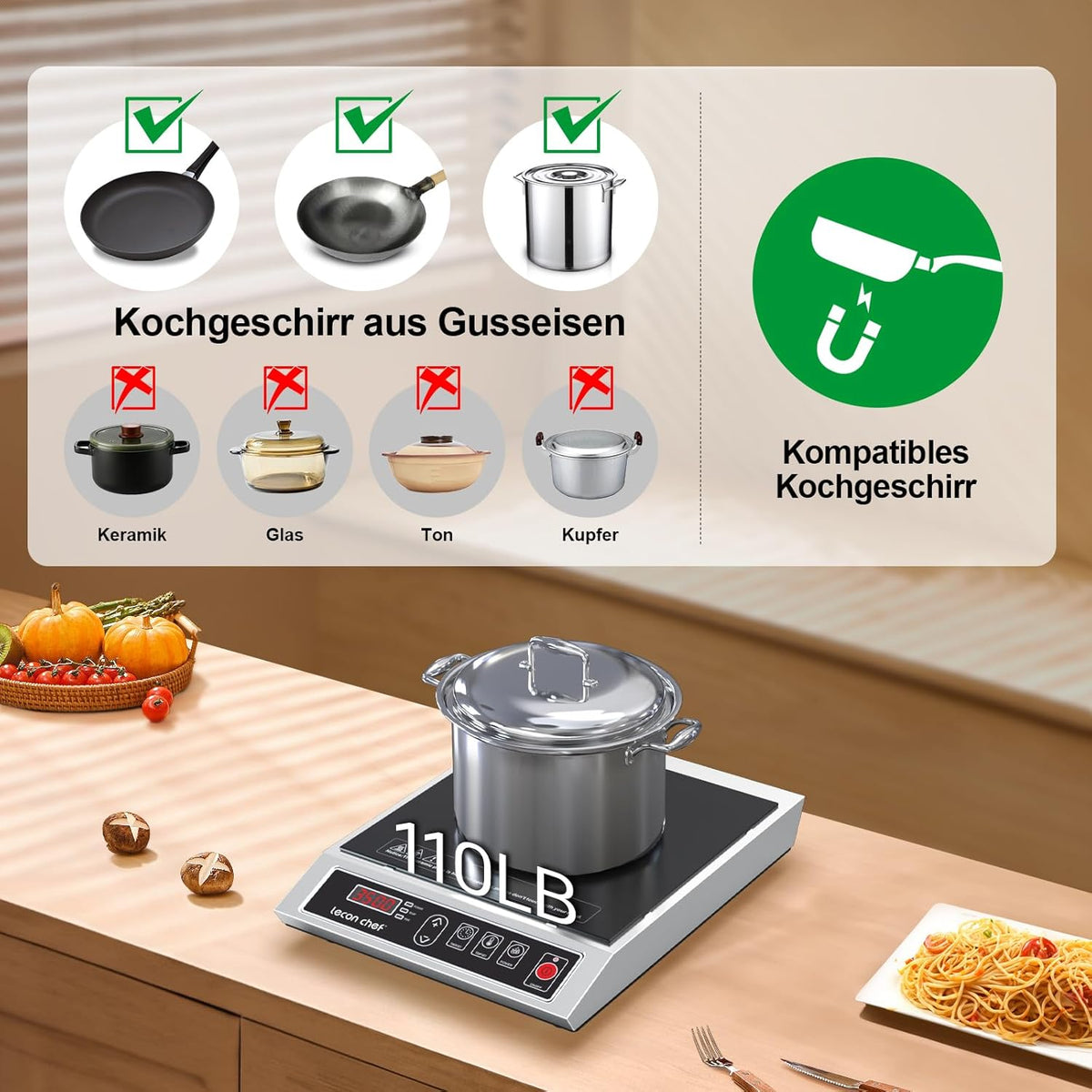 Inductiekookplaat, 3500 W, enkele inductiekookplaat, kookplaten, 50 kg, groot draagvermogen, roestvrijstalen behuizing, 24-uurs timer, ultradun draagbaar design