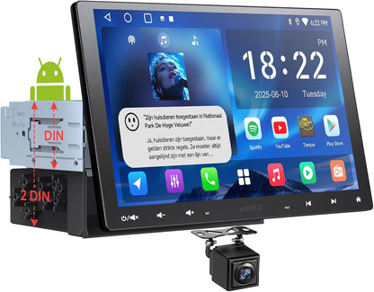 10,1 inch 2 DIN & 1 DIN Adaptieve Autoradio, Draadloze CarPlay & Android Auto, WiFi/BT/USB Tethering, 24-bands EQ, Achteruitrijcamera, HD LRV, 2G+32G