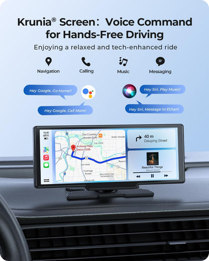 9.26" Draadloze Draagbare Car Play-scherm met 4K Voor- & HD Achter Dual Dash Cam voor Apple CarPlay & Android Auto met OTA Updates, Mirror Link, 5.0 Bluetooth, Spraakbediening, GPS Navigatie
