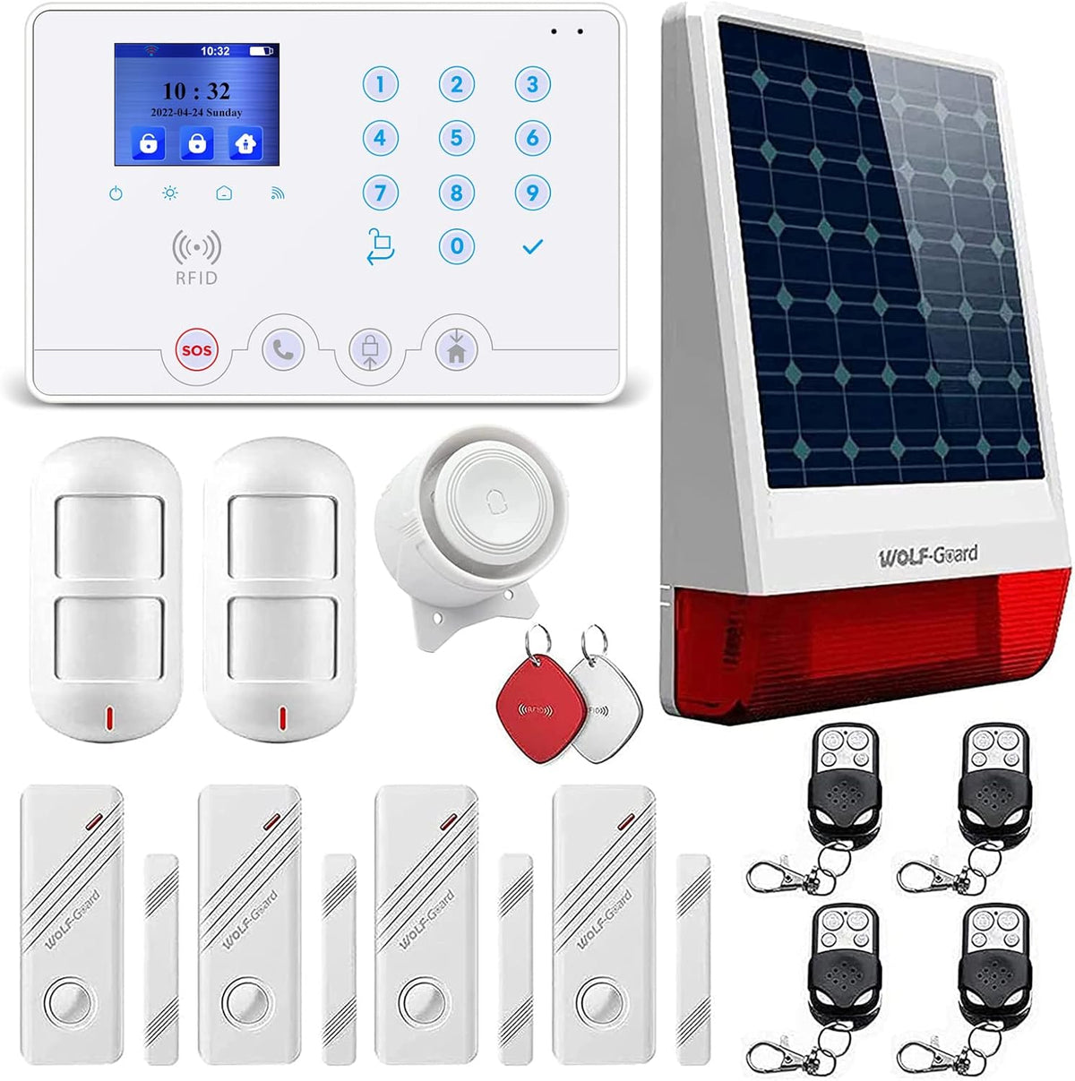 Wolf-Guard W4Q-W06 wit draadloos 4G WiFi huisalarmsysteem Tuya Smartlife APP met solar sirene 110dB