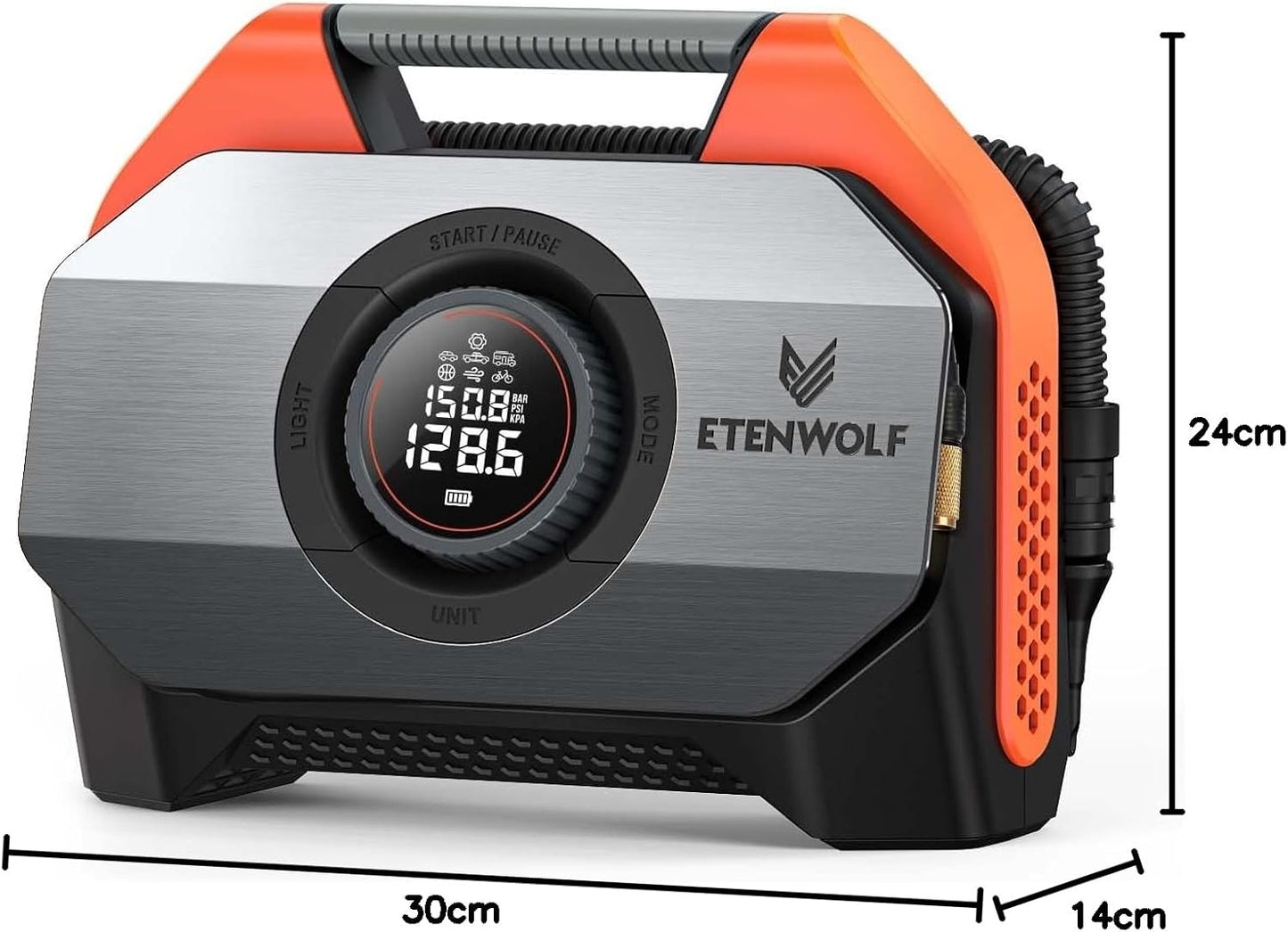 Luchtcompressor – Bandenpomp – Luchtpomp – Fietspomp – Draagbare Compressor – Draadloos Met 19200mAh Accu – 100% Duty Cycle Met Dubbel Cilindersysteem - QUORE