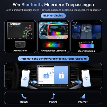 A5L 10”2G+32G Android Autoradio Aanpasbaar 2 DIN en 1 DIN, draadloze CarPlay en Android Auto, IPS zwevend scherm, Internet verbinding via WiFi/BT/USB, DSP/FM/RDS