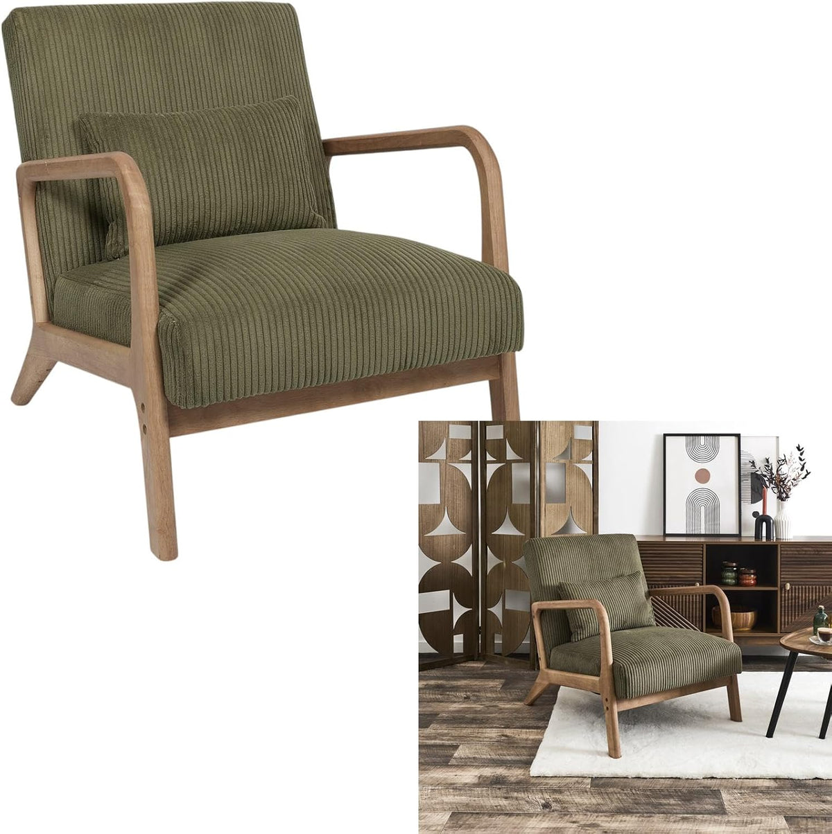 HOME DECO FACTORY, HD0531, Moderne groene velvet fauteuil voor in de woonkamer, ergonomisch ontwerp voor optimaal comfort, ideaal voor ontspanning en lezen, afmetingen 64,5x75x83 cm, groene kleur