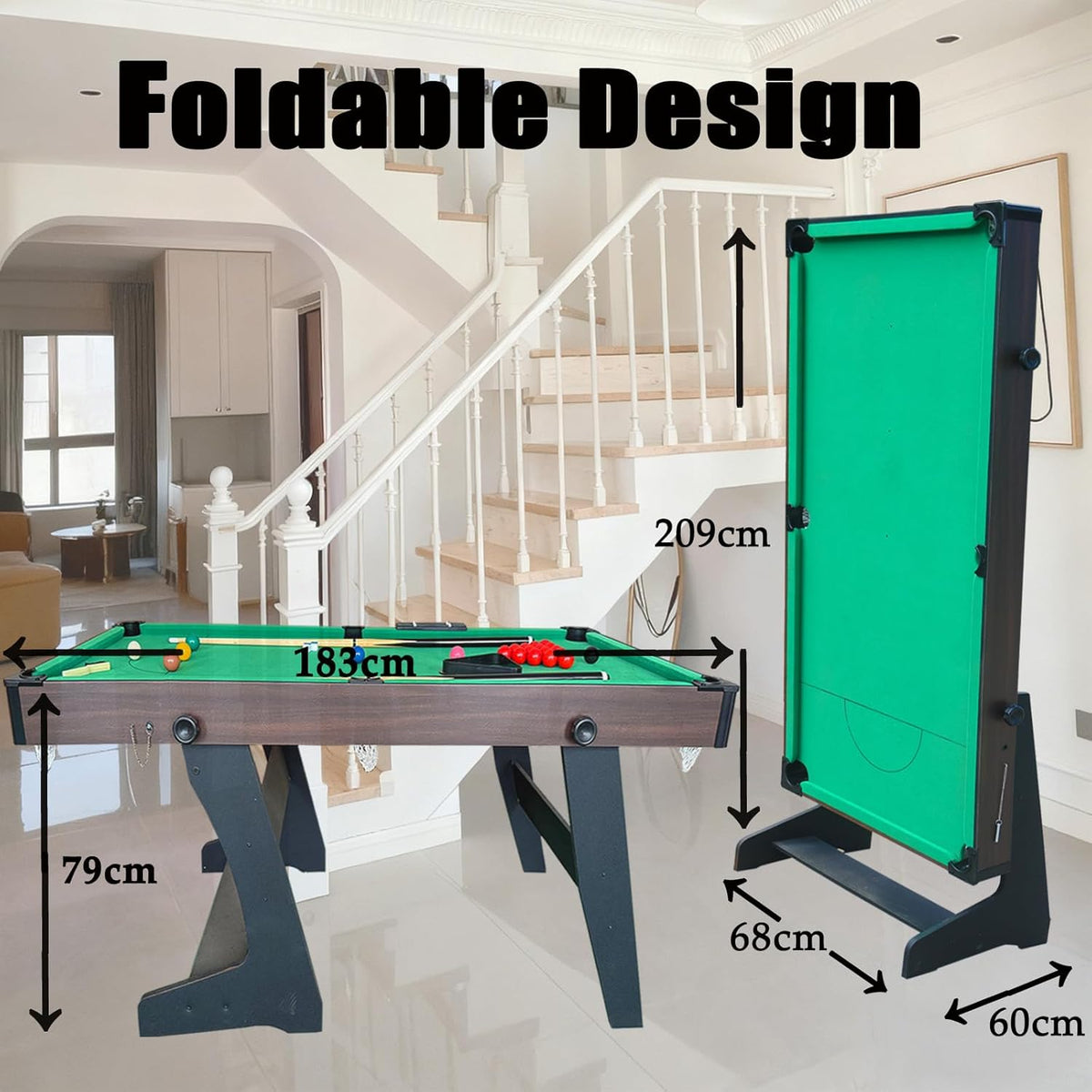 6FT Pool Billiard Table, Folding Snooker Table, Billiard Table with All Accessories for Children and Adults - QUORE
