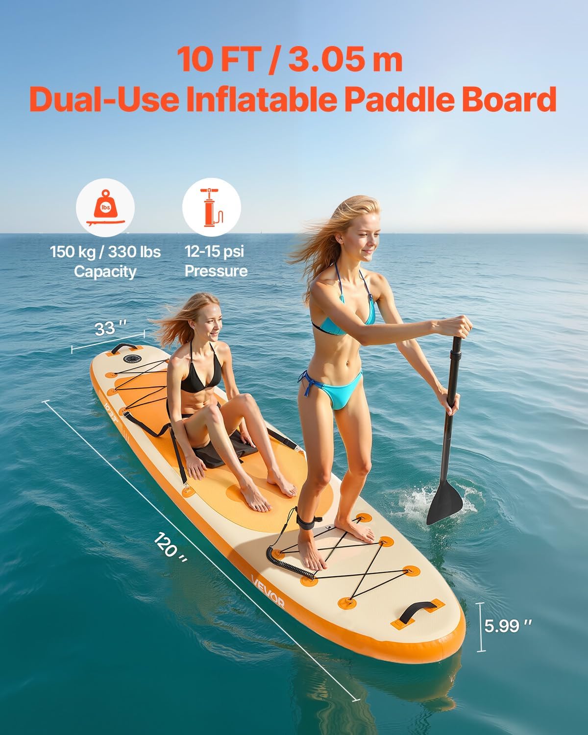 VEVOR Opblaasbaar peddelboard met zitting 304,8 x 83,8 x 15,2 cm ultralicht SUP-paddleboard met accessoires, pomp, peddel, vin, rugzak, enkelriem, voor jongeren en volwassenen