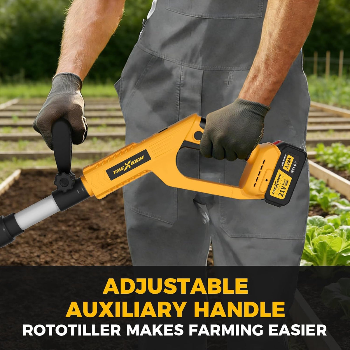 Accu-tuinfrees, accu-bodemhak, elektrische grondhak, 21 V met 2 x 3,0 Ah accu's, 20 cm freesbreedte, 16 cm freesdiepte, 360 omw/min, 40 roestvrije tandwielen voor bloembed, landbouw