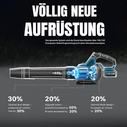 GEVEELIFE Accu-elektrische bladblazer 18 V, 257 km/u, met 3 snelheden en 2 accu's van 5,2 Ah, draadloze bladblazer voor tuin, bladeren, stof en sneeuw, blauw (batterij