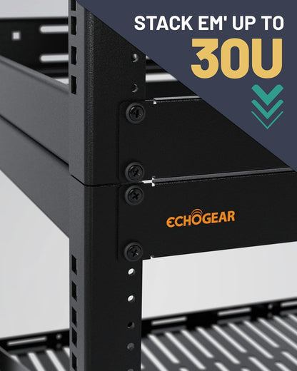 ECHOGEAR 10U Netwerkrek - Wandmonteerbaar Heavy Duty 4-paalontwerp voor al uw netwerk- en AV-apparatuur - Open frame-ontwerp omvat 2 1U geventileerde planken en montagehardware