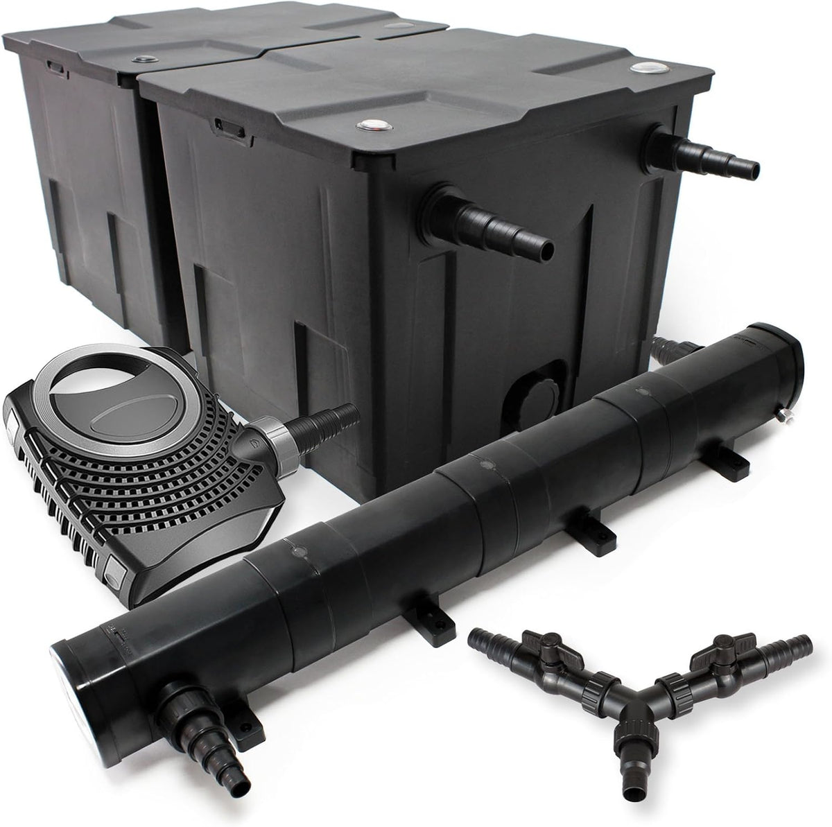 SunSun vijverfilterset voor 60.000 l met UVC 72 W, NEO10000 pomp 80 W, slang 25 m en fontein