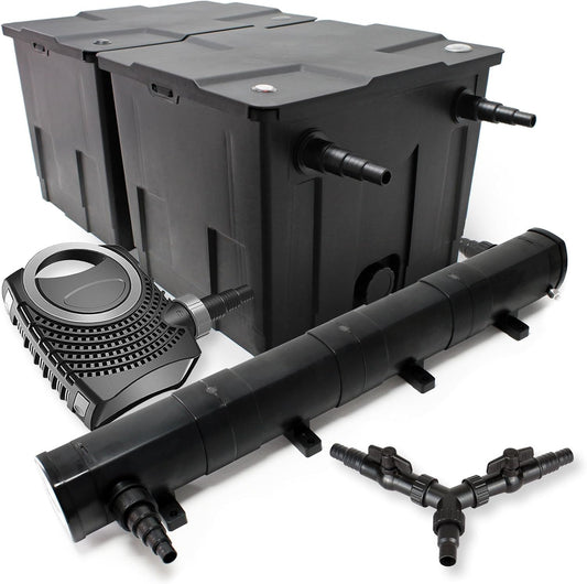 SunSun vijverfilterset voor 60.000 l met UVC 72 W, NEO10000 pomp 80 W, slang 25 m en fontein